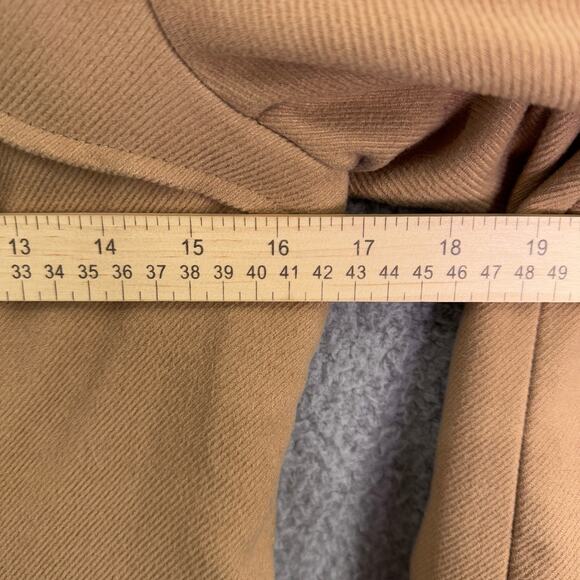 Coffee Shop Coat Womens Medium tan Long Sleeve Button Up Jacket faux fur hooded - Picture 5 of 15